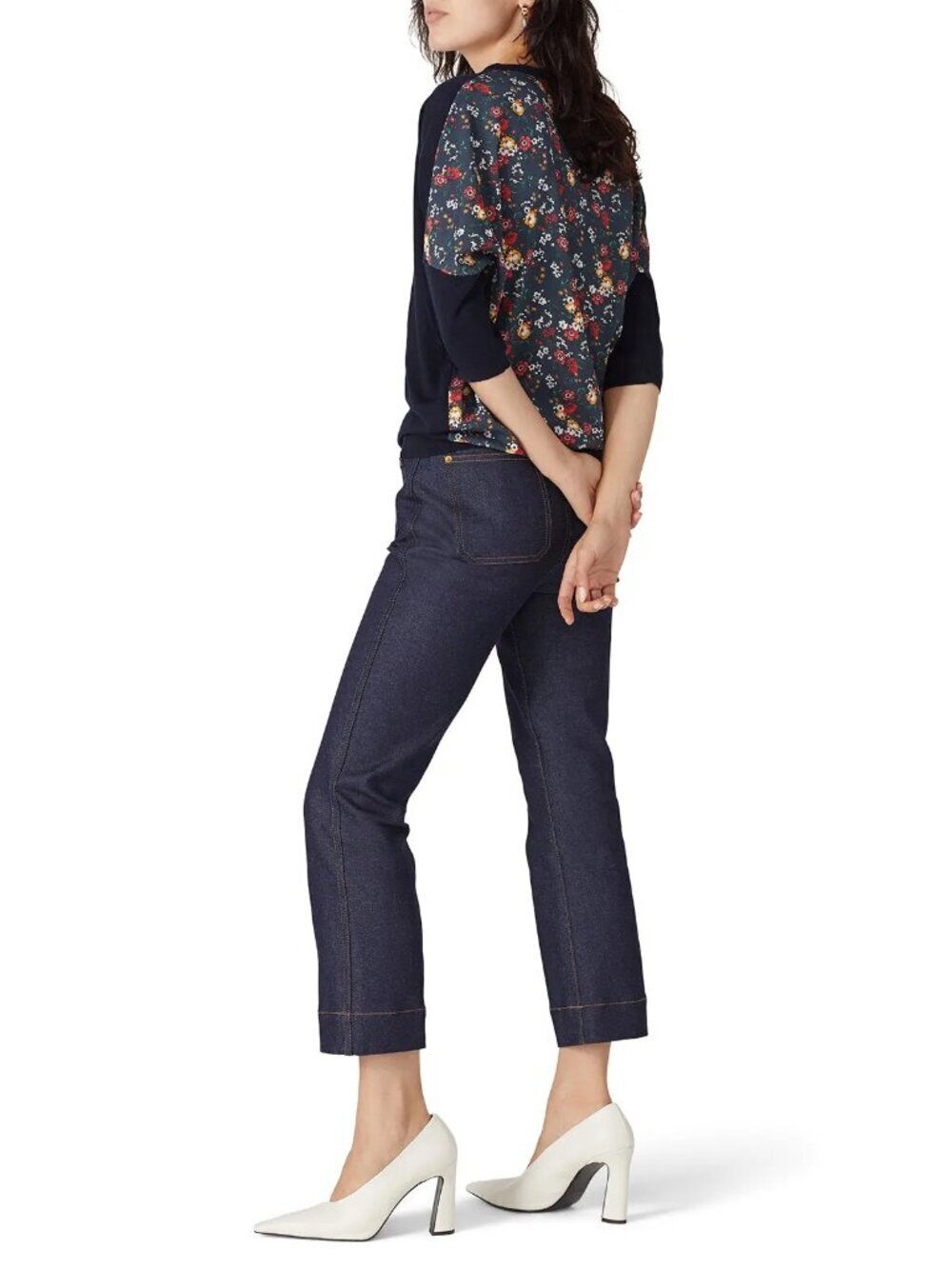 Derek Lam Navy Floral Back Wool Blend Sweater Size L